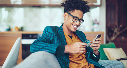 Man making a purchase on smartphone