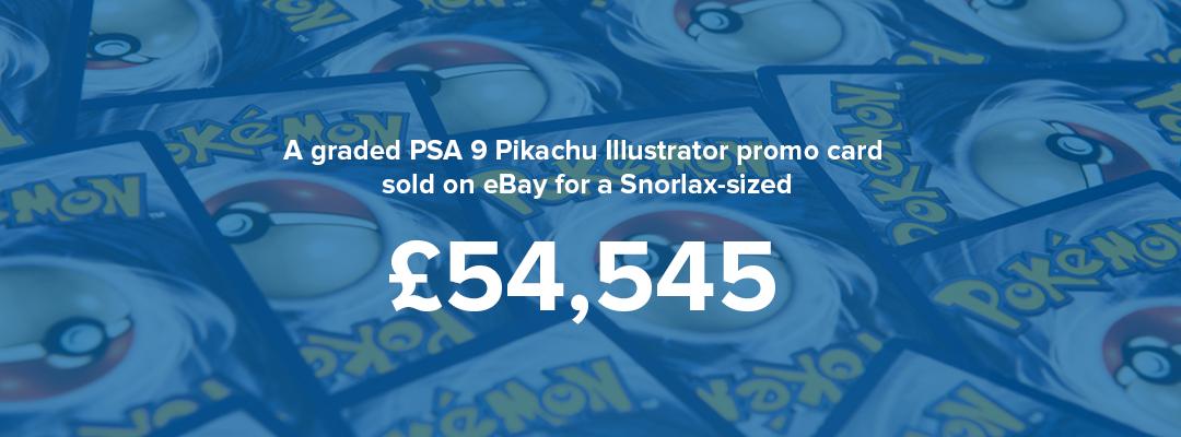 A graded PSA 9 Pikachu illustrator promo card sold on eBay for a Snorlax-sized £54,545