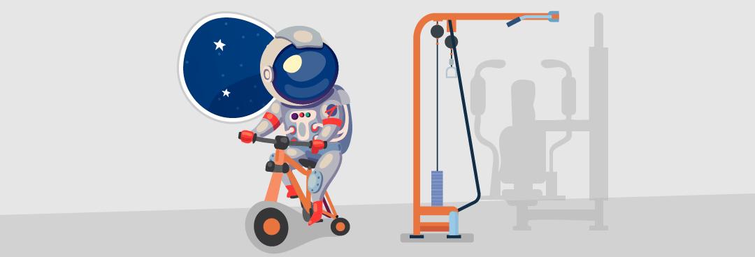 Spaceman working out in a gym