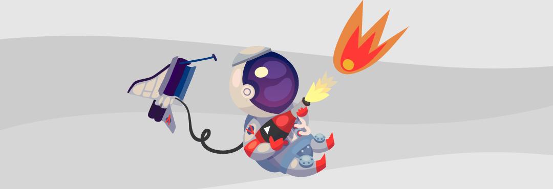 Animated space man launching mini rocket